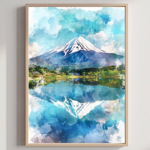 Mount Fuji Japan Asia Watercolor: Japanese Art Travel Poster