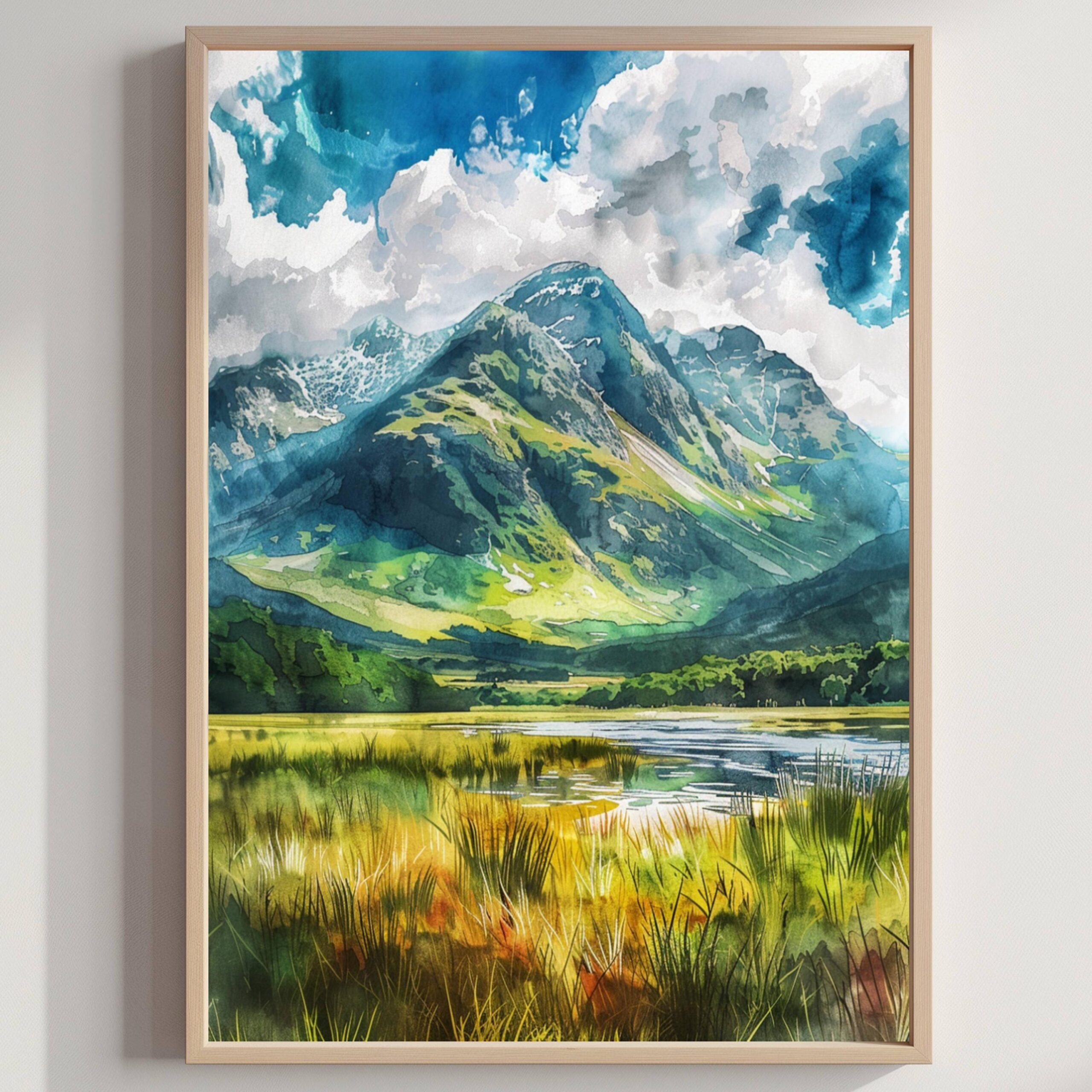 Ben Nevis Grampian Mountains Scotland Watercolor: Three Peaks Challenge Poster