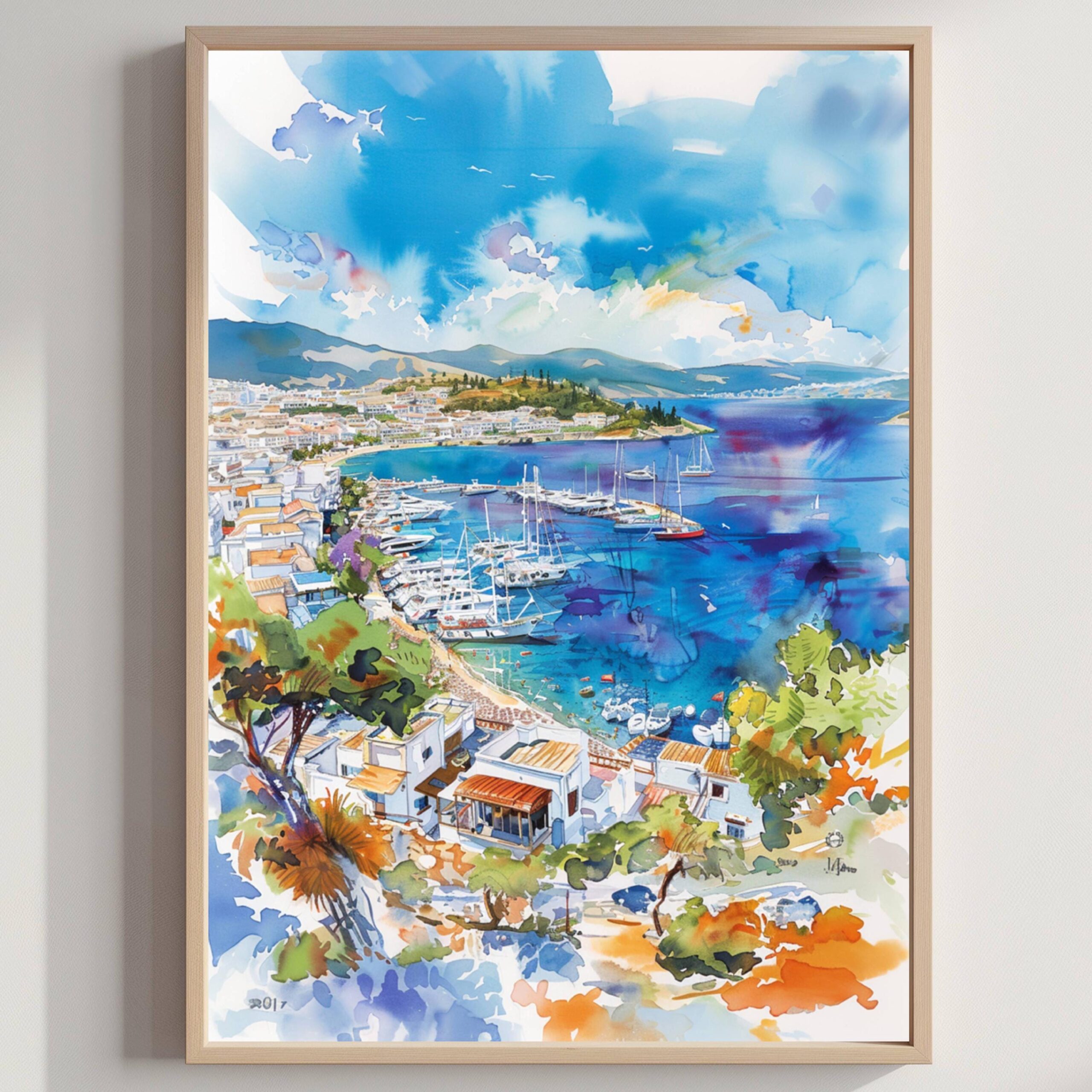 Bodrum Turkey Watercolor Print: Türkiye Europe Travel Art Poster