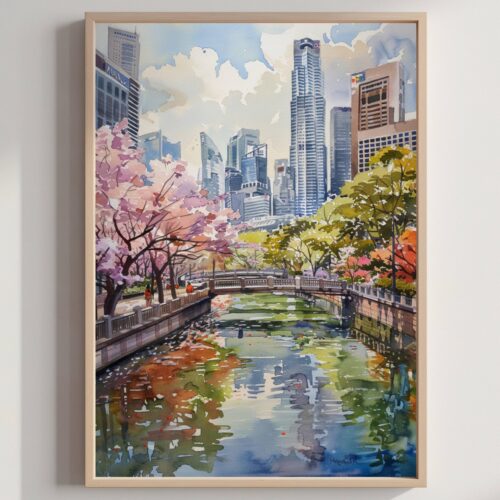 Singapore Asia Watercolor Print: Asian Travel Art Poster