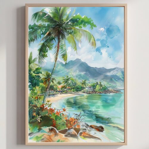 Seychelles East Africa Watercolor: Africa Travel Poster