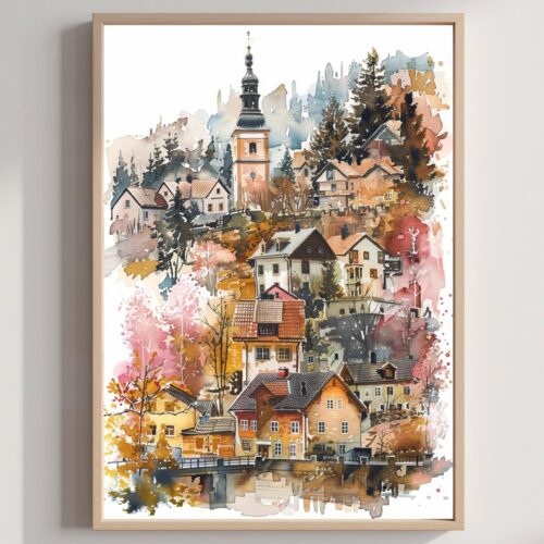 Sweden Scandinavia Watercolor: Europe Travel Poster