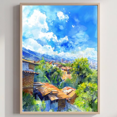 Medellin Colombia Watercolor: South America Art Travel Poster