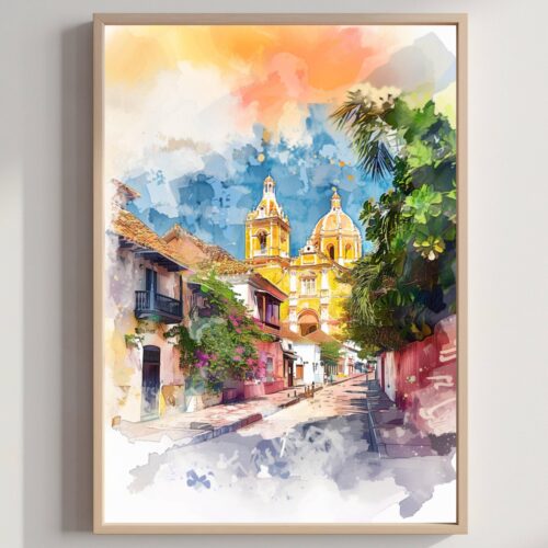 Cartagena Colombia Watercolor Print: South America Travel Art Poster
