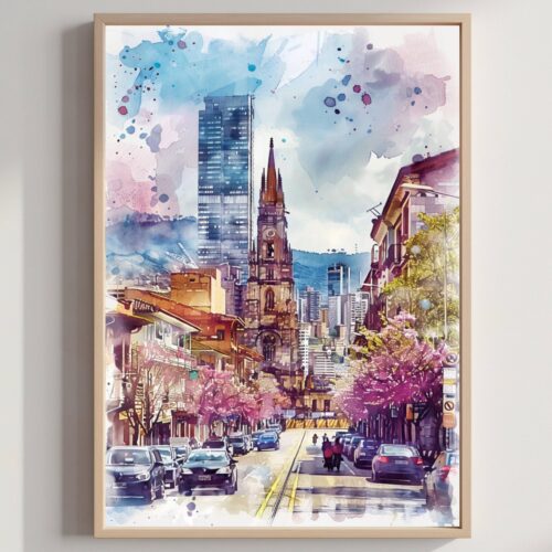 Bogota Colombia Watercolor: South America Travel Art Poster