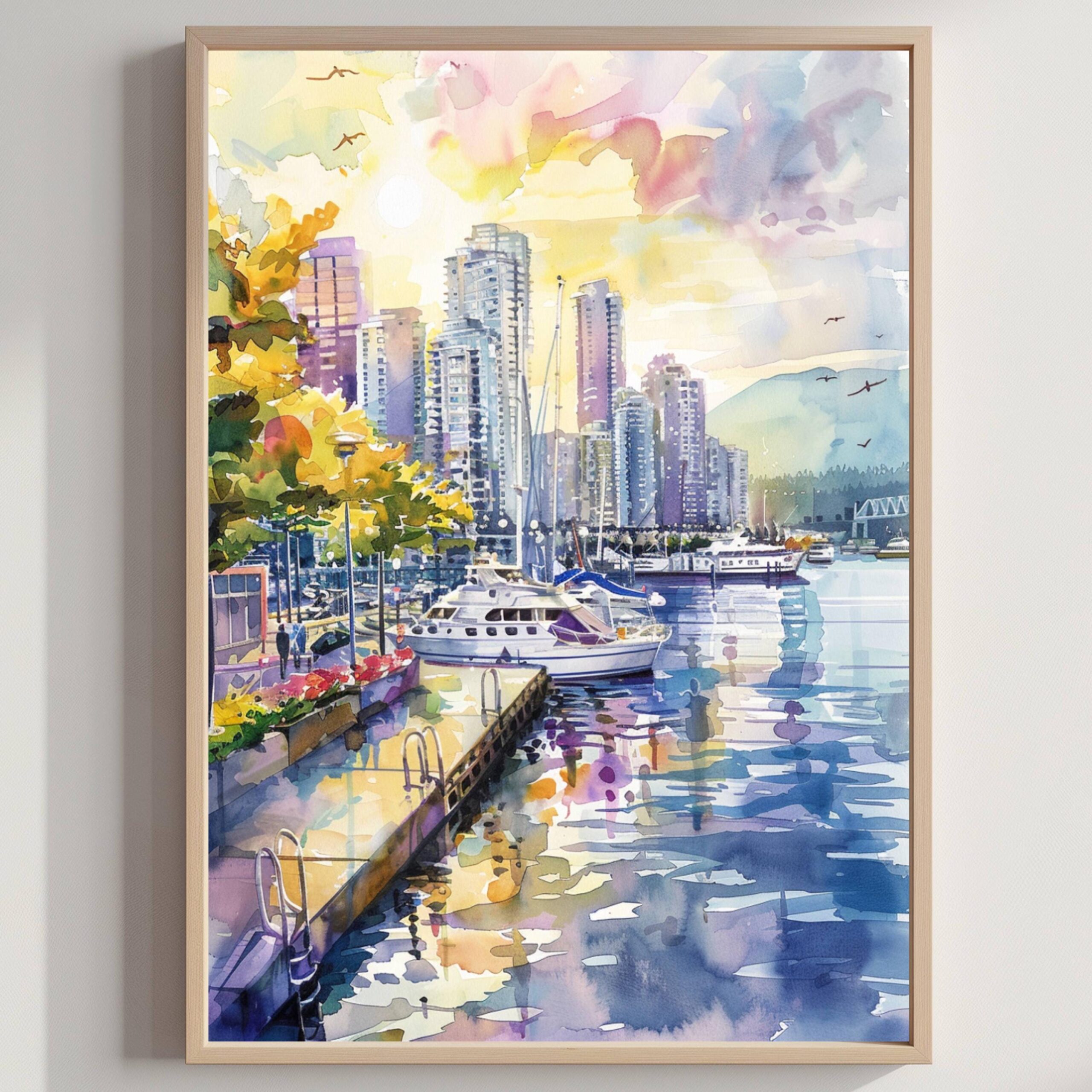 Vancouver Canada North America Watercolor: Travel Poster Print