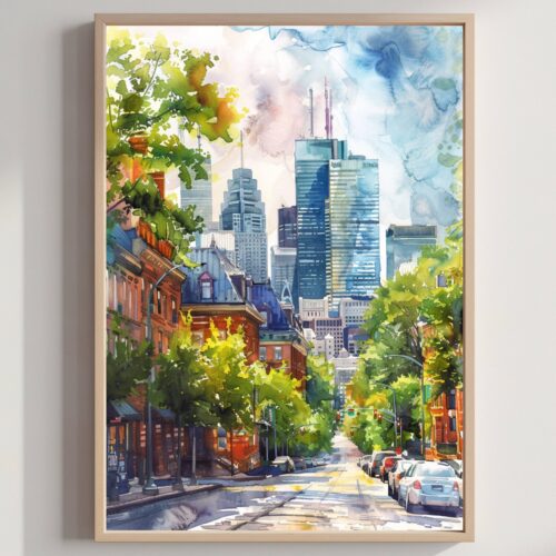 Montreal Canada North America Watercolor: Travel Art Poster Print