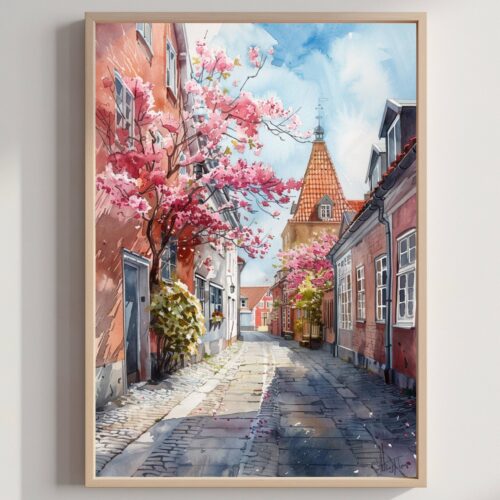 Denmark Europe Watercolor Print: Scandinavian Travel Art Poster