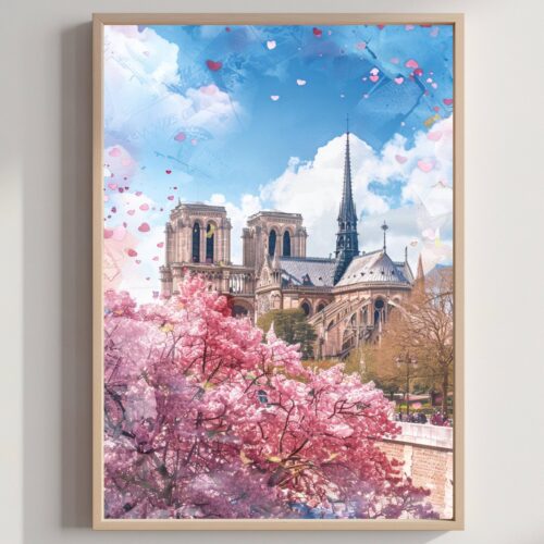 Notre-Dame Cathedral Paris Watercolor: France Travel Poster