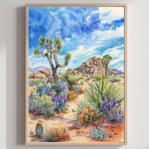 Joshua Tree National Park California Watercolor Print: USA Travel Art Poster