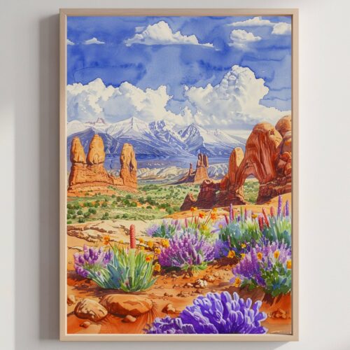 Arches National Park Utah USA Watercolor Print: American Travel Art Poster
