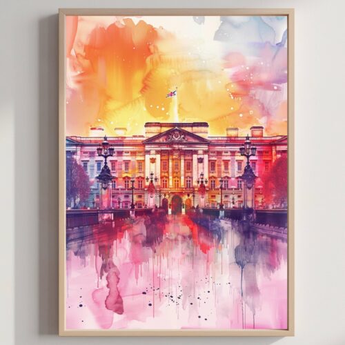 Buckingham Palace London England Watercolor: United Kingdom Travel Art Poster