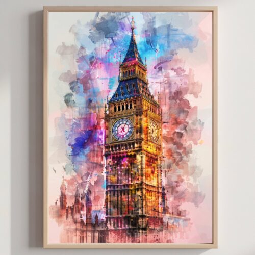 Big Ben London England Watercolor: United Kingdom Travel Art Poster
