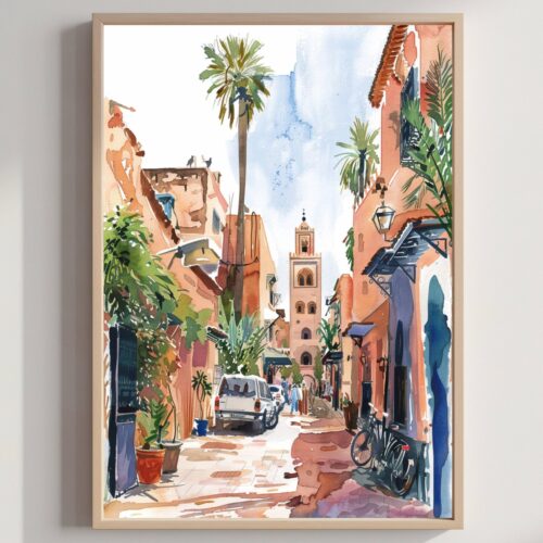 Marrakesh Morocco North Africa Watercolor: Travel Art Poster Print