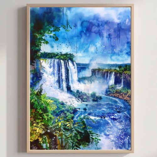 Iguazu Falls Brazil Watercolor Print: South America Travel Art Poster