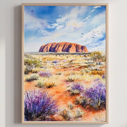 Uluru Ayers Rock Australia Watercolor Print: Travel Art Poster