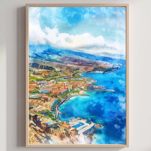 Tenerife Island Canary Islands Spain Watercolor: Travel Poster