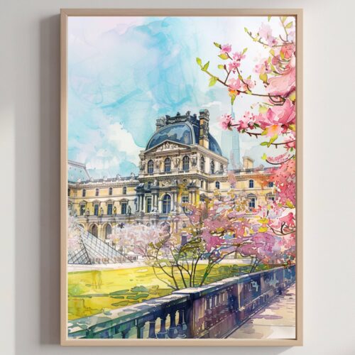 Louvre Museum Paris Watercolor Print: France Travel Poster