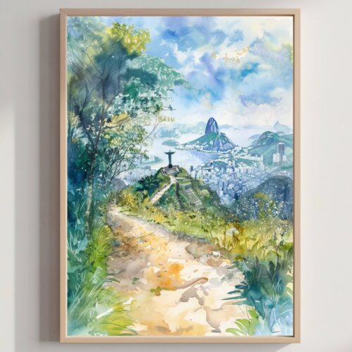 Christ the Redeemer Watercolor Print: Rio de Janeiro Travel Art Poster