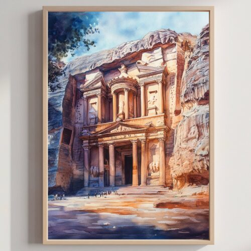 Petra Jordan Middle East Watercolor: Travel Poster Print