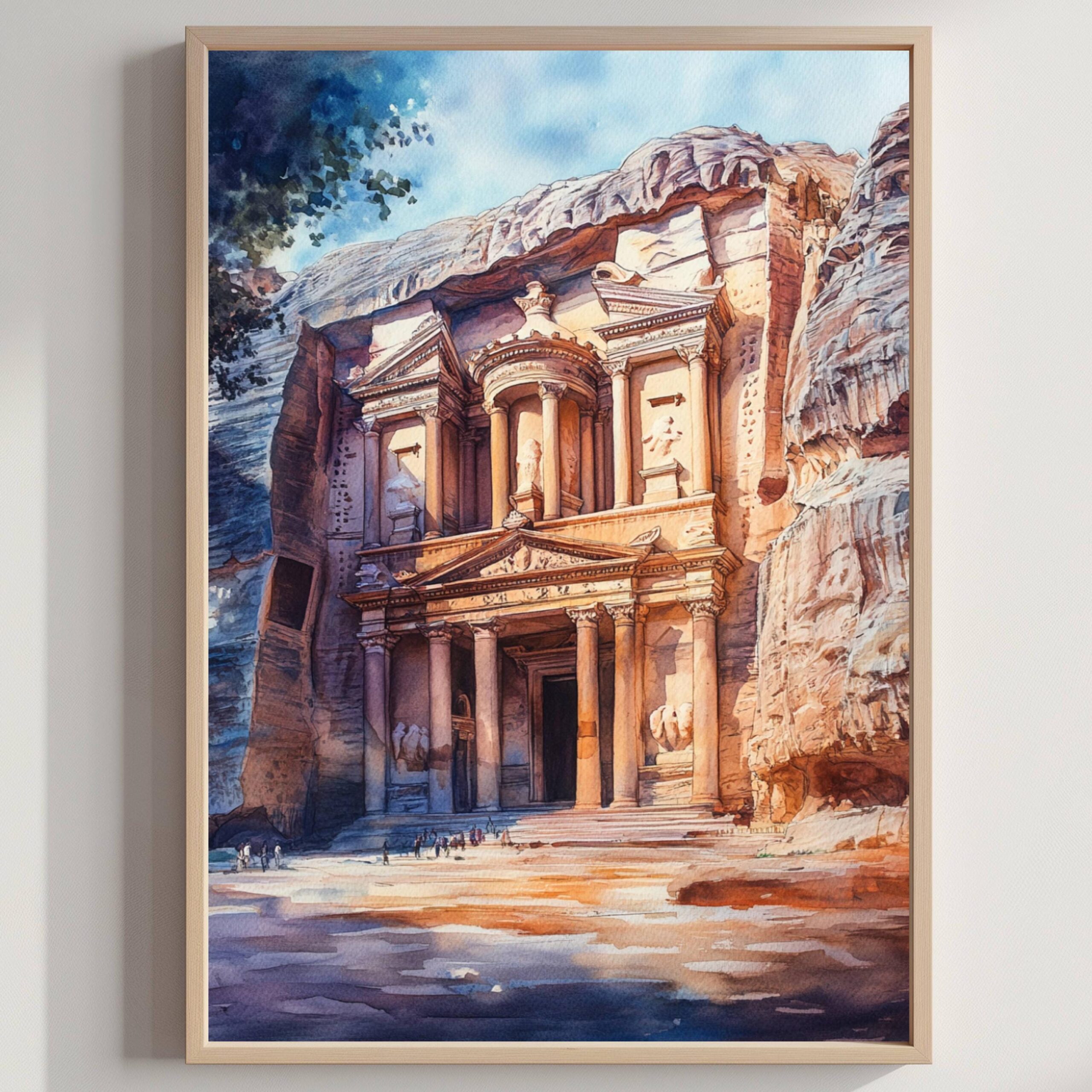 Petra Jordan Middle East Watercolor: Travel Poster Print