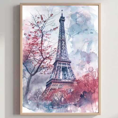 Eiffel Tower Paris France Europe Watercolor Print: French Travel Art Poster