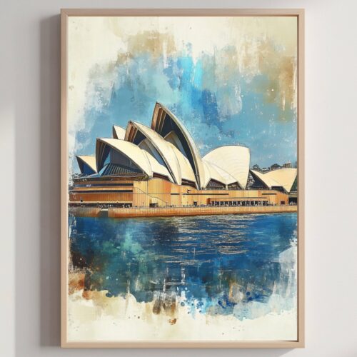 Sydney Opera House Australia Watercolor Print: Travel Art Poster