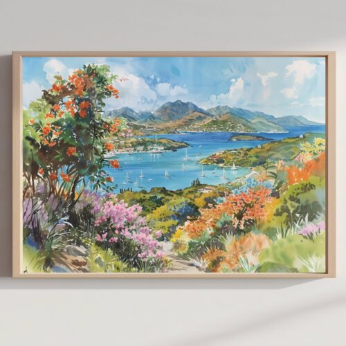 Antigua Caribbean Watercolor: Travel Art Poster
