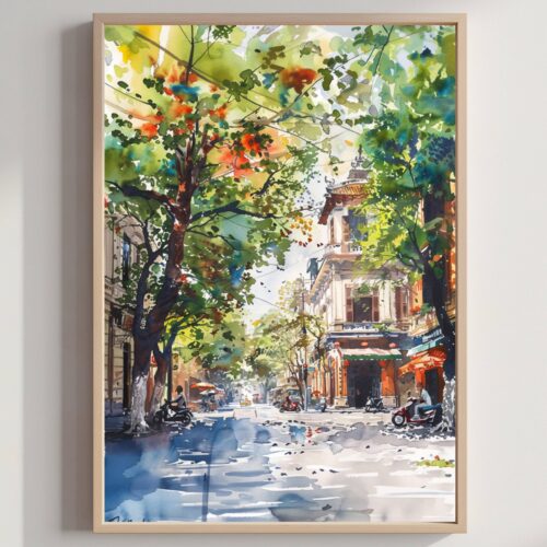 Hanoi Vietnam Asia Watercolor Print: Travel Art Poster