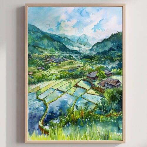Vietnam Asia Watercolor: Travel Art Poster