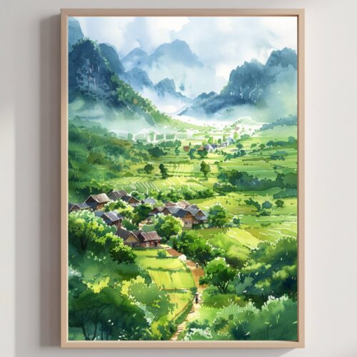 Vietnam Asia Watercolor: Travel Art Poster