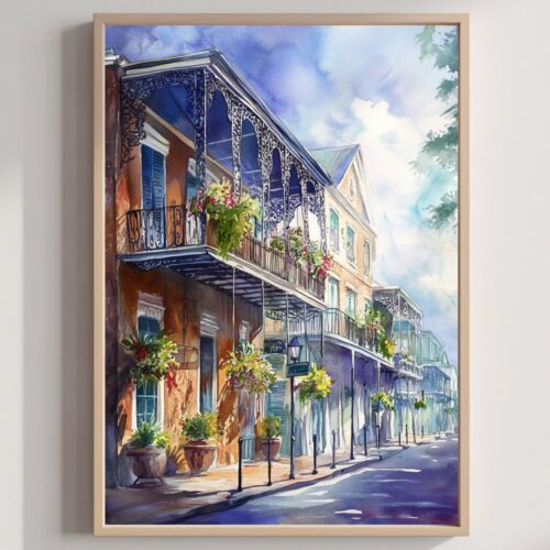 French Quarter New Orleans Louisiana USA Watercolor Print: Travel Art Poster