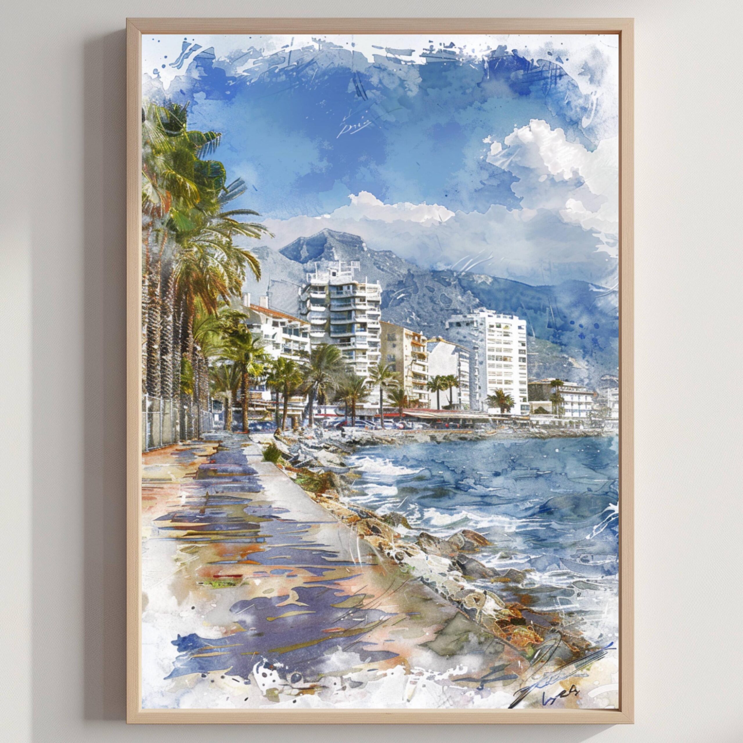Marbella Costa del Sol Spain Watercolor: Travel Art Poster