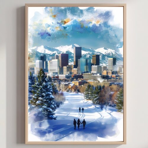 Denver CO Colorado USA Watercolor: Travel Art Poster