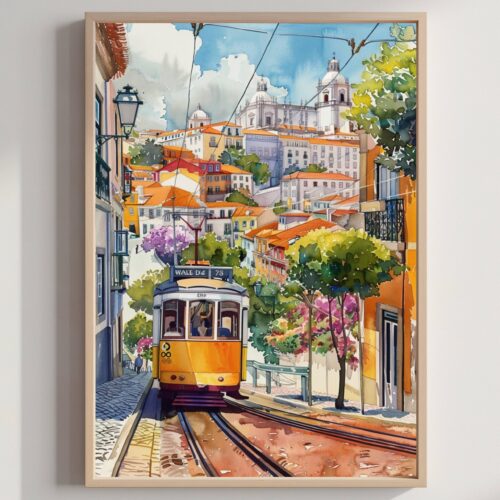 Lisbon Portugal Europe Watercolor: Vacation Travel Art Poster