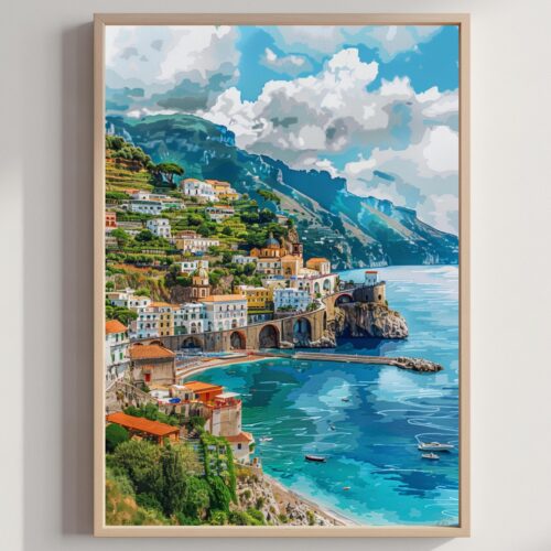 Amalfi Coast Italy Europe Watercolor: Travel Art Poster