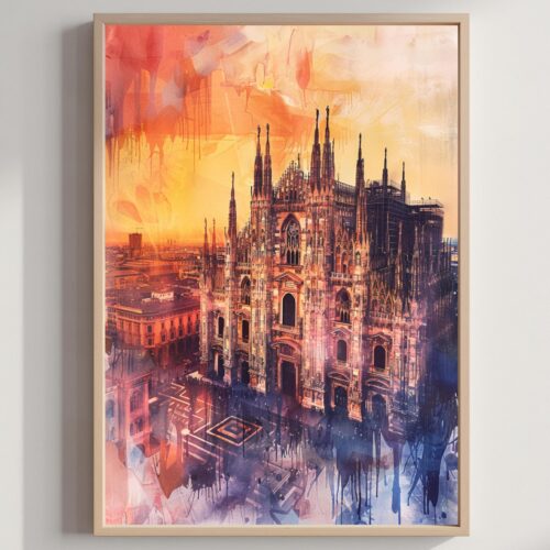 Milan Duomo Italy Europe Watercolor: Travel Art Print