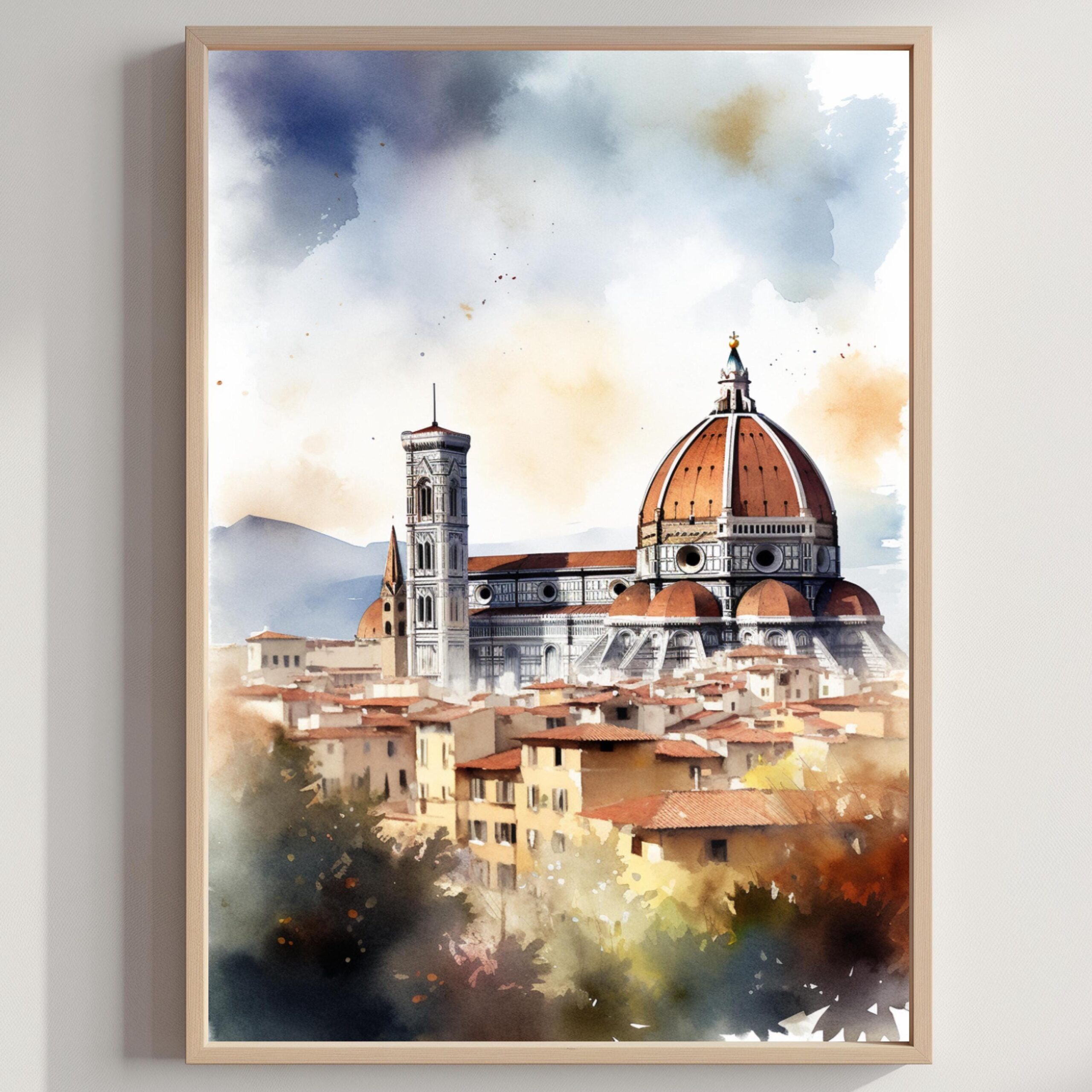 Florence Italy Europe Watercolor Print: Travel Art Poster
