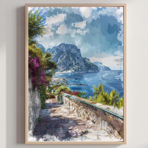 Isle of Capri Italy Europe Watercolor Print: Travel Art Poster