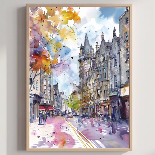 Aberdeen Aberdeenshire Scotland UK Watercolor: Travel Art Poster