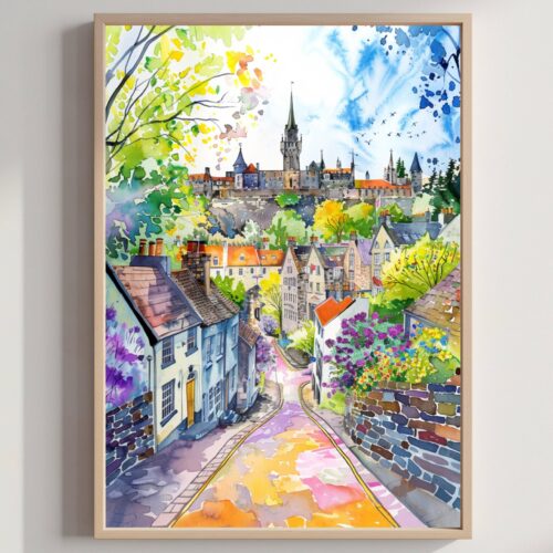Dunfermline Fife Scotland UK Watercolor Print: Scottish Travel Art Poster