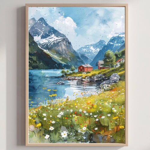 Norway Scandinavia Watercolor Print: Europe Travel Poster