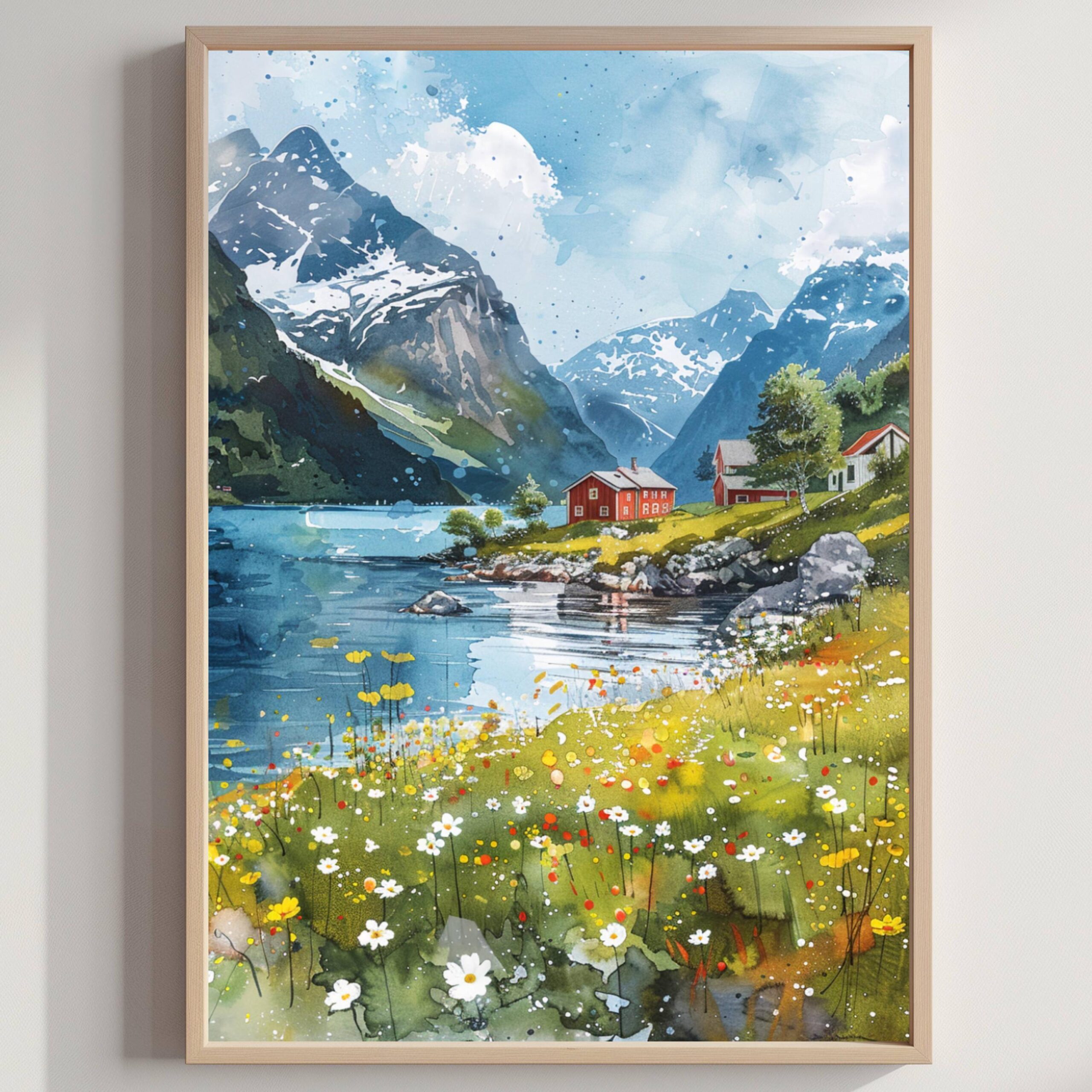 Norway Scandinavia Watercolor Print: Europe Travel Poster