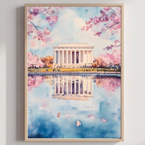 The Lincoln Memorial Washington DC USA Watercolor Print: Travel Poster