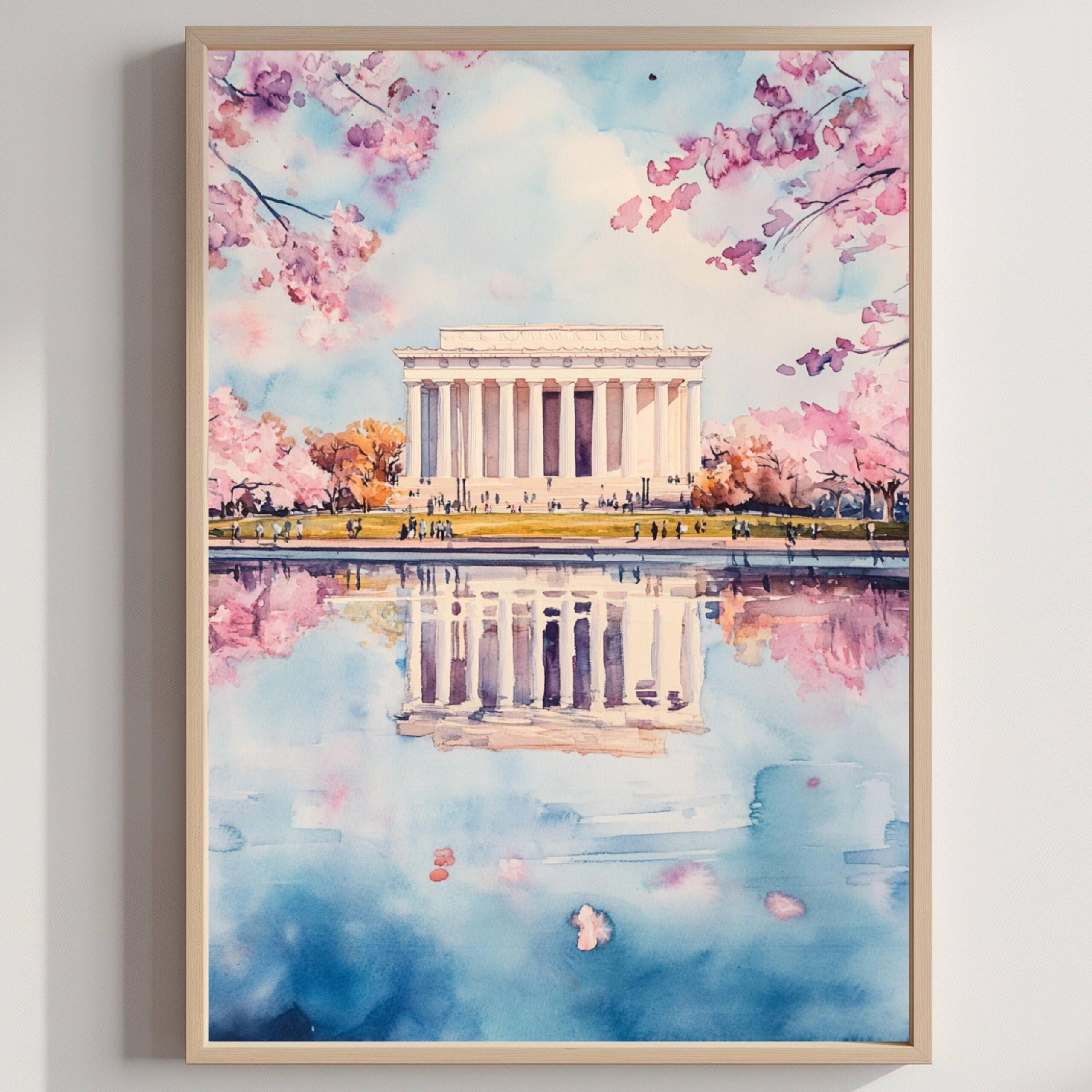The Lincoln Memorial Washington DC USA Watercolor Print: Travel Poster