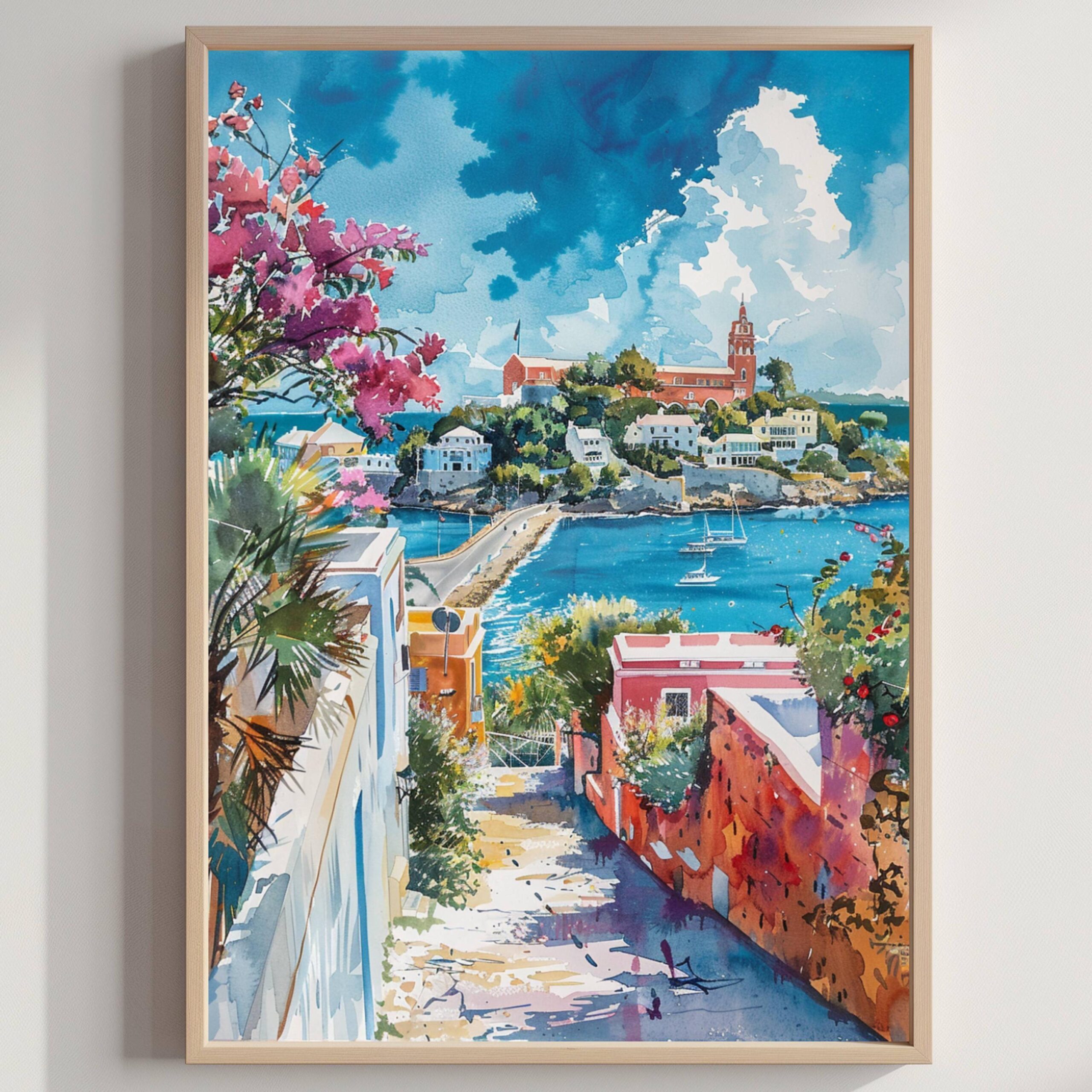 Hamilton Bermuda Caribbean Watercolor: Travel Poster Print