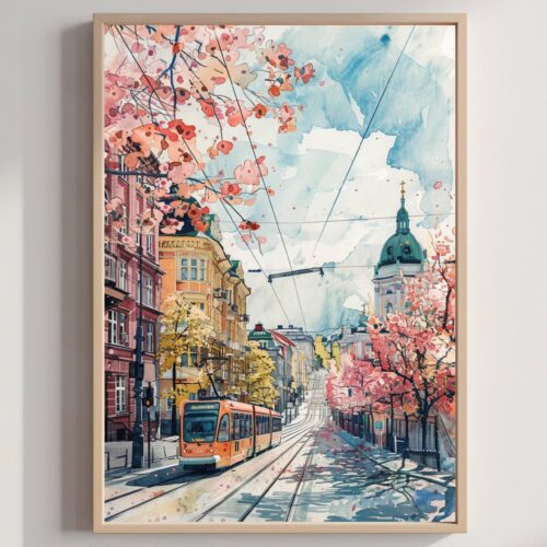 Helsinki Finland Scandinavia Watercolor Print: Europe Travel Art Poster
