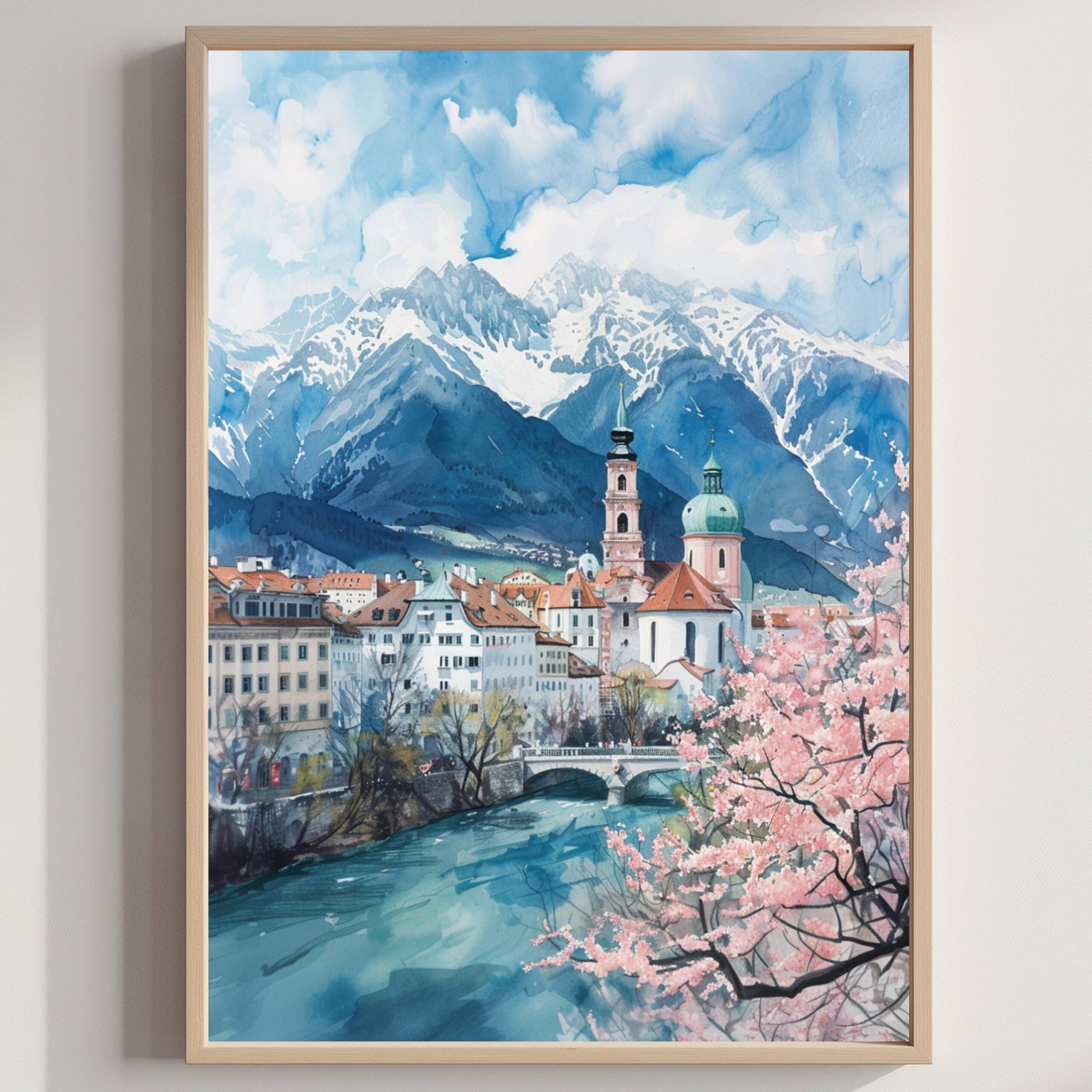 Innsbruck Austria Europe Watercolor Print: Vacation Travel Art Poster