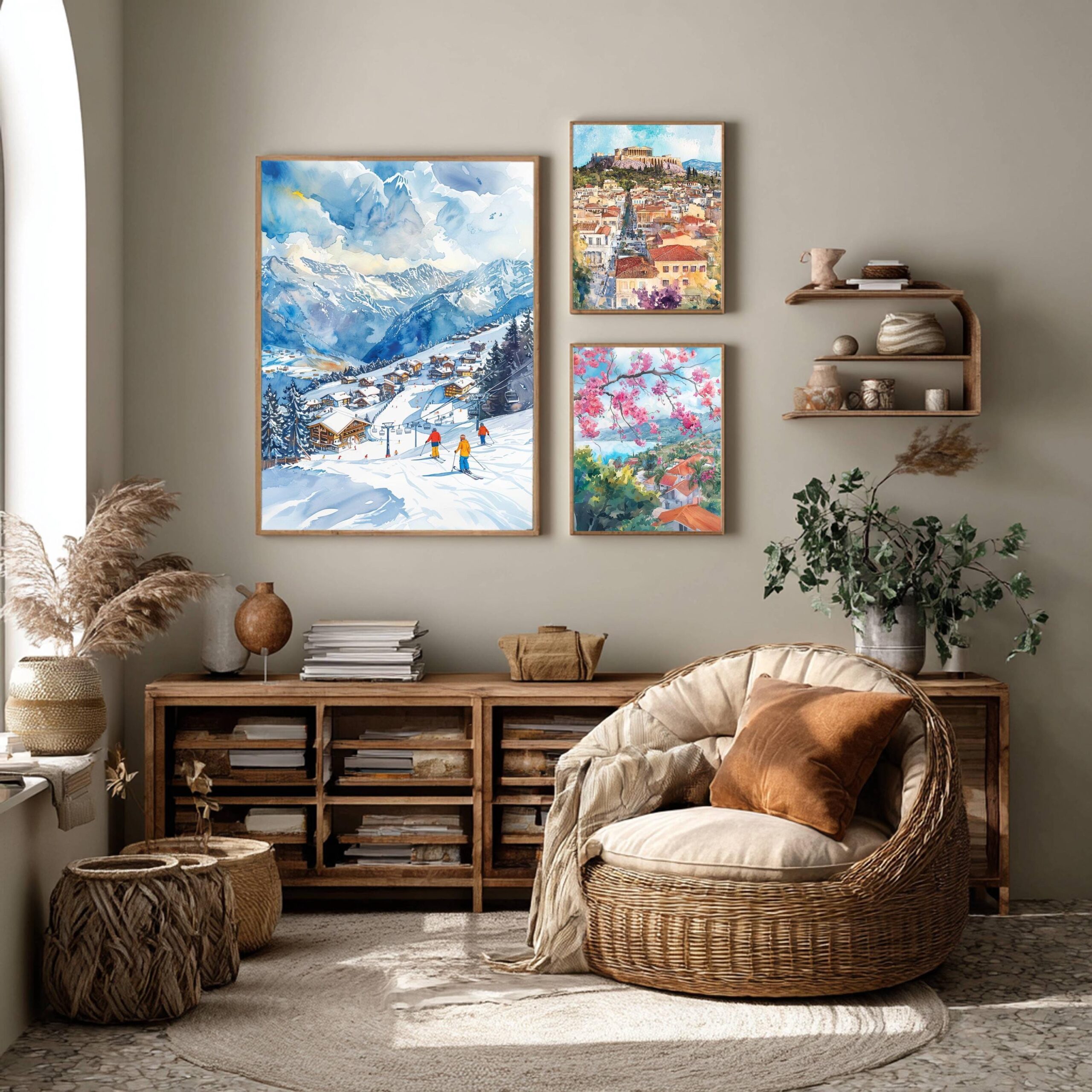 Veysonnaz Ski Resort Switzerland Watercolor: Vacation Travel Art Poster - Image 2