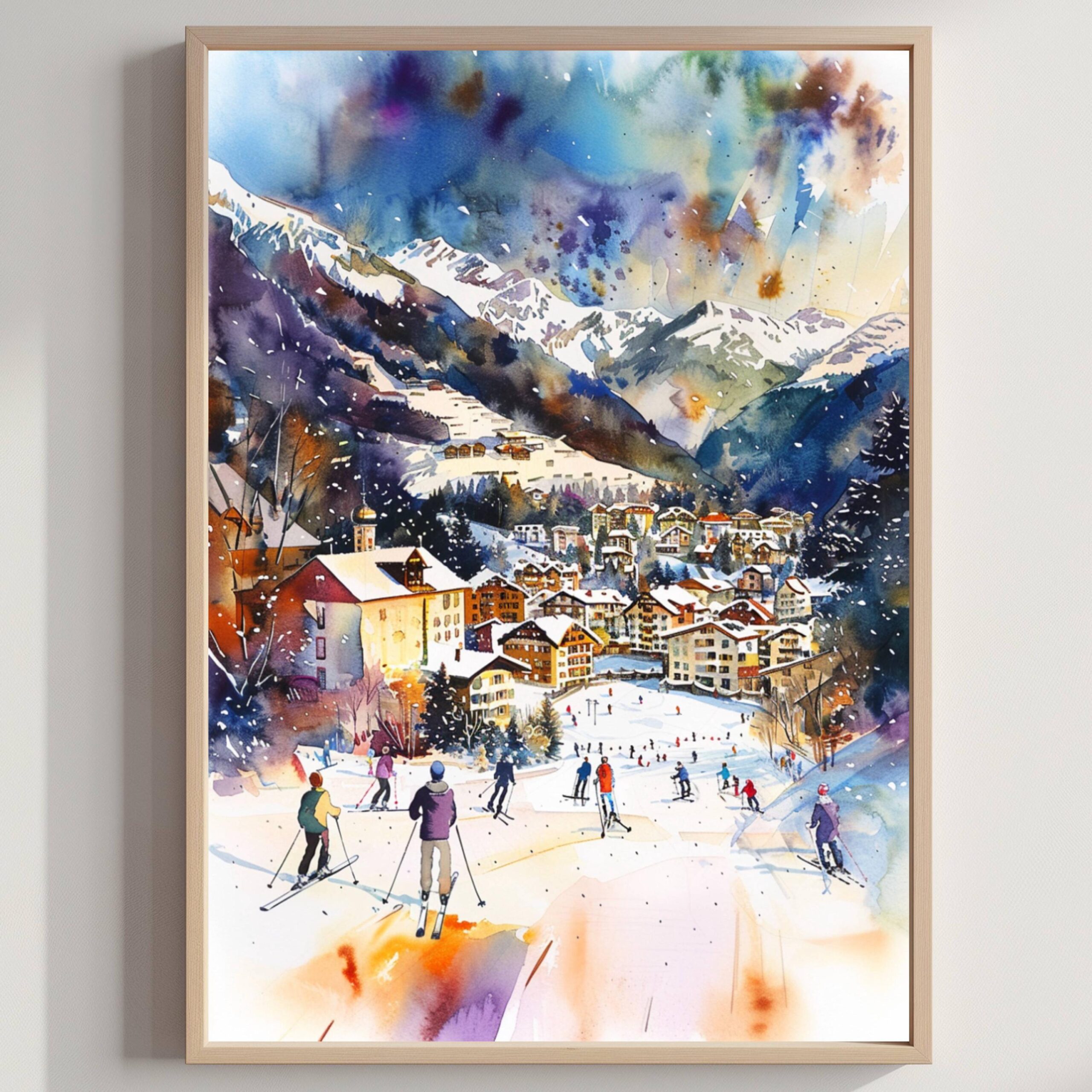 Klosters Ski Resort Switzerland Watercolor Print: Vacation Art Travel Poster